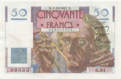 Francia 50 Francs - Le Verrier - 02-10-1947 - Serial R.91