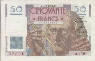 Francia 50 Francs - Le Verrier - 07-06-1951 - Serial A.179
