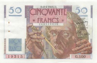 Francia 50 Francs - Le Verrier - 08-04-1948 - Serial G.100