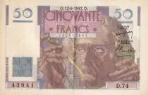 Francia 50 Francs - Le Verrier - 12-06-1947 - Serial D.74 - P.127