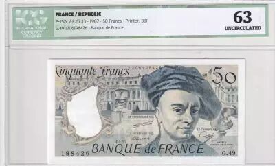 Francia 50 Francs - Quentin de la Tour - 1987 - Serial G.49 - ICG 63UNC
