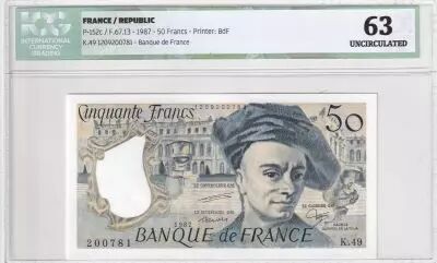 Francia 50 Francs - Quentin de la Tour - 1987 - Serial K.49 - ICG 63UNC