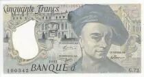 Francia 50 Francs - Quentin de la Tour - 1992 - S&eacute;rie G.72 - Faute