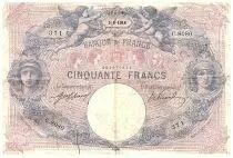 Francia 50 Francs Blue and Pink -  05.06.1918 - Serial C.80.80 - Fay.14.31