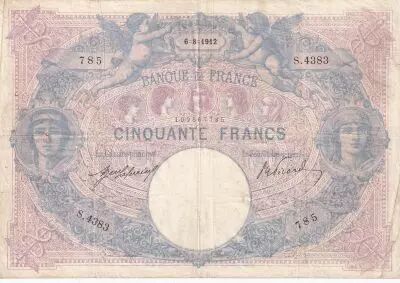 Francia 50 Francs Blue and pink - 06-08-1912 - Serial S.4383
