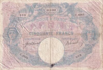 Francia 50 Francs Blue and Pink - March 12, 1913 - Series C.4565