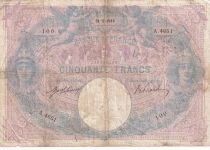 Francia 50 Francs Blue and Pink - May 31, 1913 - Series A.4651