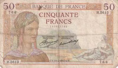 Francia 50 Francs Ceres - 11-02-1937 - Serial H.5613