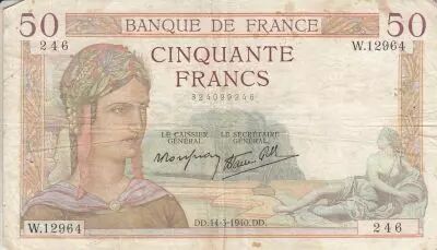 Francia 50 Francs Ceres - 14-03-1940 Serial W.12964