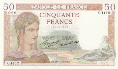 Francia 50 Francs Ceres - 16-04-1936 - Serial C.4112