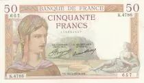 Francia 50 Francs Ceres - 16-07-1936 - Serial K.4786 - VF to XF