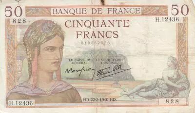 Francia 50 Francs Ceres - 22-02-1940 Serial H.12436