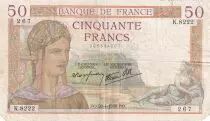 Francia 50 Francs Ceres - 28-04-1938 - Serial K.8222