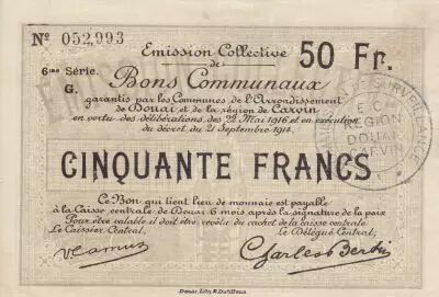 Francia 50 Francs Douai City - 1916