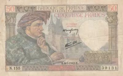Francia 50 Francs Jacques Coeur - 08-01-1942 Serial N.155