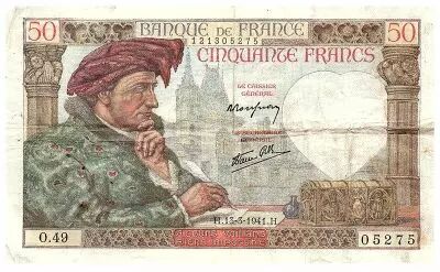 Francia 50 Francs Jacques Coeur - 13-03-1941 - Serial O.19-05275 - F.19.06