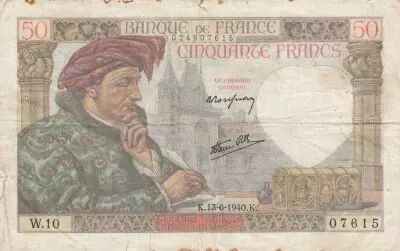 Francia 50 Francs Jacques Coeur - 13-06-1940 Serial W.10 - F