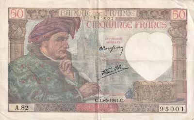Francia 50 Francs Jacques Coeur - 15-05-1941 - Serial A.82