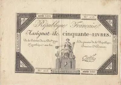 Francia 50 Livres - 14 December 1792 - French Republic - Sign. Andr� - Serial 3432