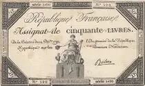 Francia 50 Livres - 14 December 1792 - French Republic - Sign. Boileau - Serial 2490