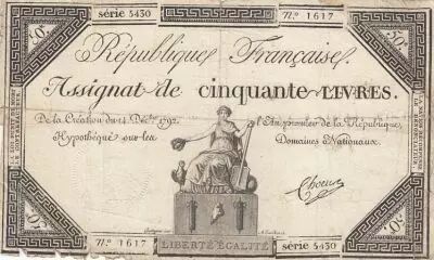 Francia 50 Livres - 14 December 1792 - French Republic - Sign. Choeurs - Serial 5430