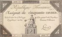 Francia 50 Livres - 14 December 1792 - French Republic - Sign. Louvel - Serial 736