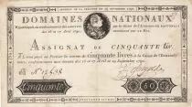 Francia 50 Livres Bust of Louis XVI - 29-09-1790 Serial B - Sign. Defargues - VF