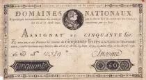 Francia 50 Livres Bust of Louis XVI - 30-04-1792 Serial 16 D - Sign. Ansoine