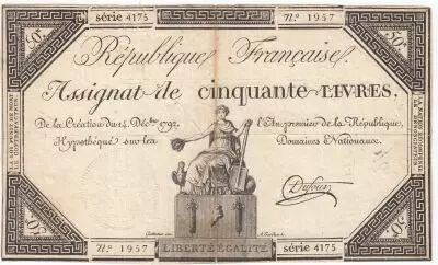 Francia 50 Livres France seated - 14-12-1792 - Sign. Dufour - VF
