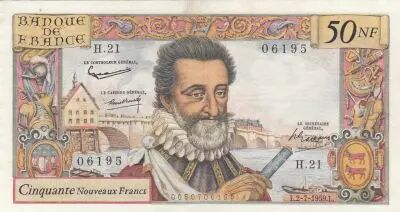 Francia 50 NF - Henri IV - 02-07-1959  - Serial H.21