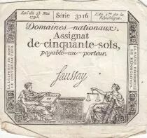 Francia 50 Sols - Liberty and Justice (23-05-1793) - VF - Sign. Saussay - Various serial - L.167.1