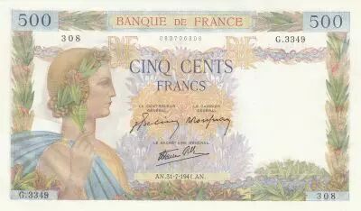 Francia 500 Francs  - The Peace - 31-07-1941 - Serial G.3349