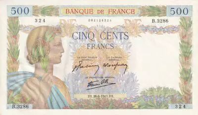 Francia 500 Francs - La Paix - 26-06-1941 - Serial B.3286 - P.95