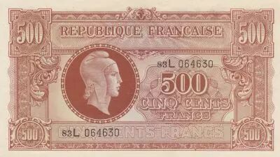 Francia 500 Francs - Marianne  - 1945 - Serial 83L