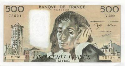 Francia 500 Francs - Pascal - 02-02-1989 - Serial V.290