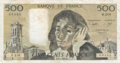 Francia 500 Francs - Pascal - 03-01-1985 - Serial M.218