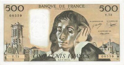Francia 500 Francs - Pascal - 03-02-1977 - Serial Y.73
