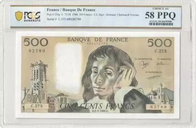Francia 500 Francs - Pascal - 03-03-1988 - Serial C.273 - PCGS 58 PPQ