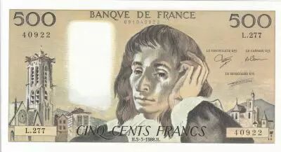 Francia 500 Francs - Pascal - 03-03-1988 - Serial L.277