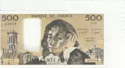 Francia 500 Francs - Pascal - 03-11-1977 - Serial S.75 - Faute