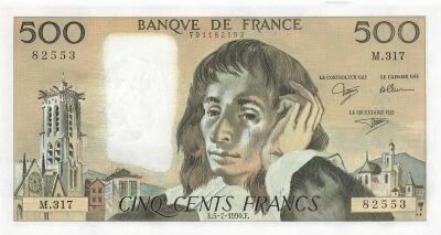 Francia 500 Francs - Pascal - 05-07-1990 - Serial M.317