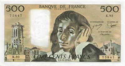 Francia 500 Francs - Pascal - 05-10-1978 - Serial K.93