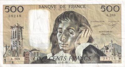 Francia 500 Francs - Pascal - 05-11-1987 - Serial A.269