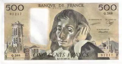 Francia 500 Francs - Pascal - 05-11-1987 - Serial Q.268 - P.156