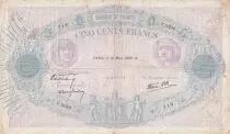 Francia 500 Francs - Pink and  blue - 16-03-1939 - Serial Y.3256 - P.66