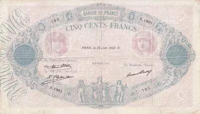 Francia 500 Francs - Pink and  blue - 23-06-1932 - Serial A.1901  - P.66