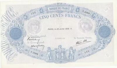 Francia 500 Francs - Pink and  blue - 28-07-1938 - Serial T.3084