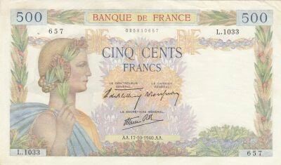 Francia 500 francs - The peace - 17-10-1940 - Serial L.1033