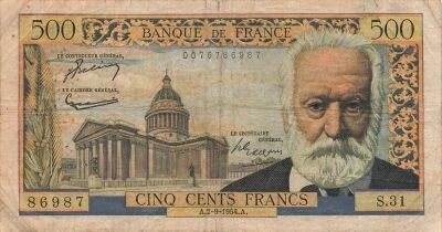 Francia 500 Francs - Victor Hugo - 02-09-1954 - Serial S.31