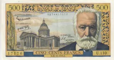 Francia 500 Francs - Victor Hugo - 30-10-1958 - Serial U.110